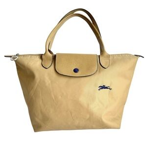 Longchamp Le Pliage Tote Bag Beige Tan Navy Blue Shoulder Purse Nylon Travel